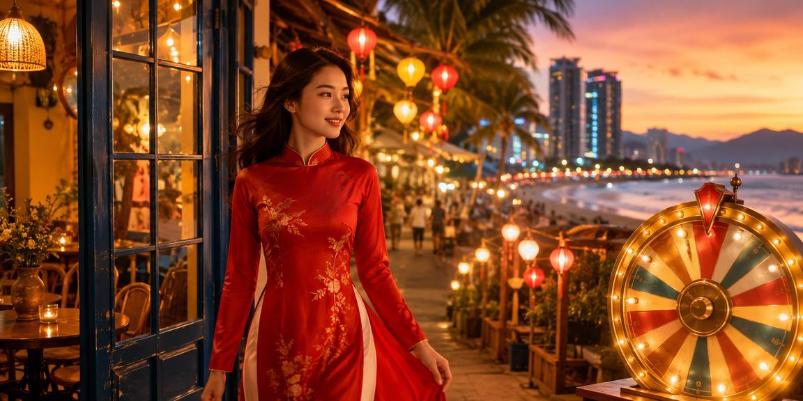 Người phụ nữ áo dài tại Đà Nẵng bên bàn roulette và điện thoại xem ưu đãi casino