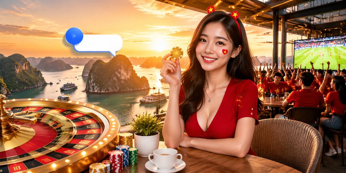 Người dùng tại Vịnh Hạ Long thưởng thức cà phê và truy cập nền tảng casino trực tuyến an toàn