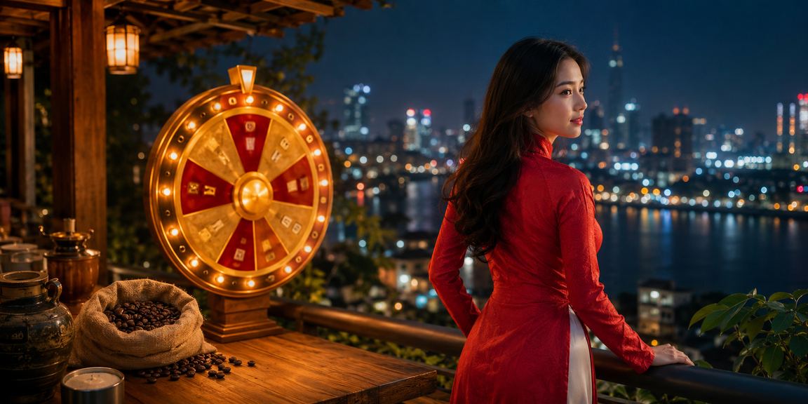 Cảnh Hà Nội với người mặc áo dài bên bàn roulette trong không gian casino sang trọng